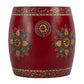 18" Red Iron Hand Painted Floral Round Drum End Table