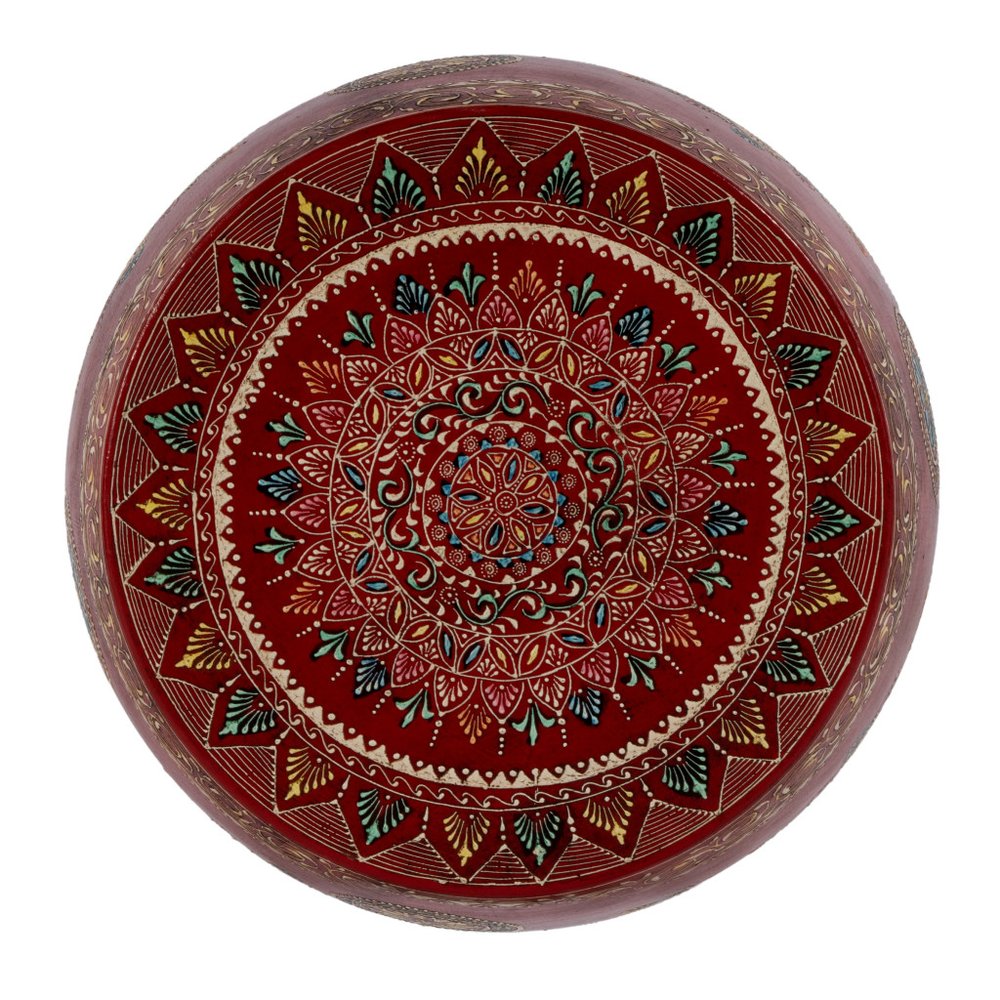 18" Red Iron Hand Painted Floral Round Drum End Table