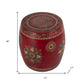 18" Red Iron Hand Painted Floral Round Drum End Table