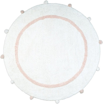 32" Light Pink And White Cotton Round Geometric Bath Rug