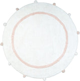 32" Light Pink And White Cotton Round Geometric Bath Rug