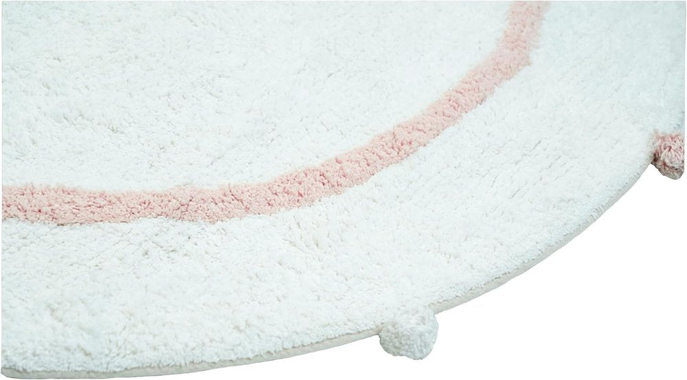 32" Light Pink And White Cotton Round Geometric Bath Rug
