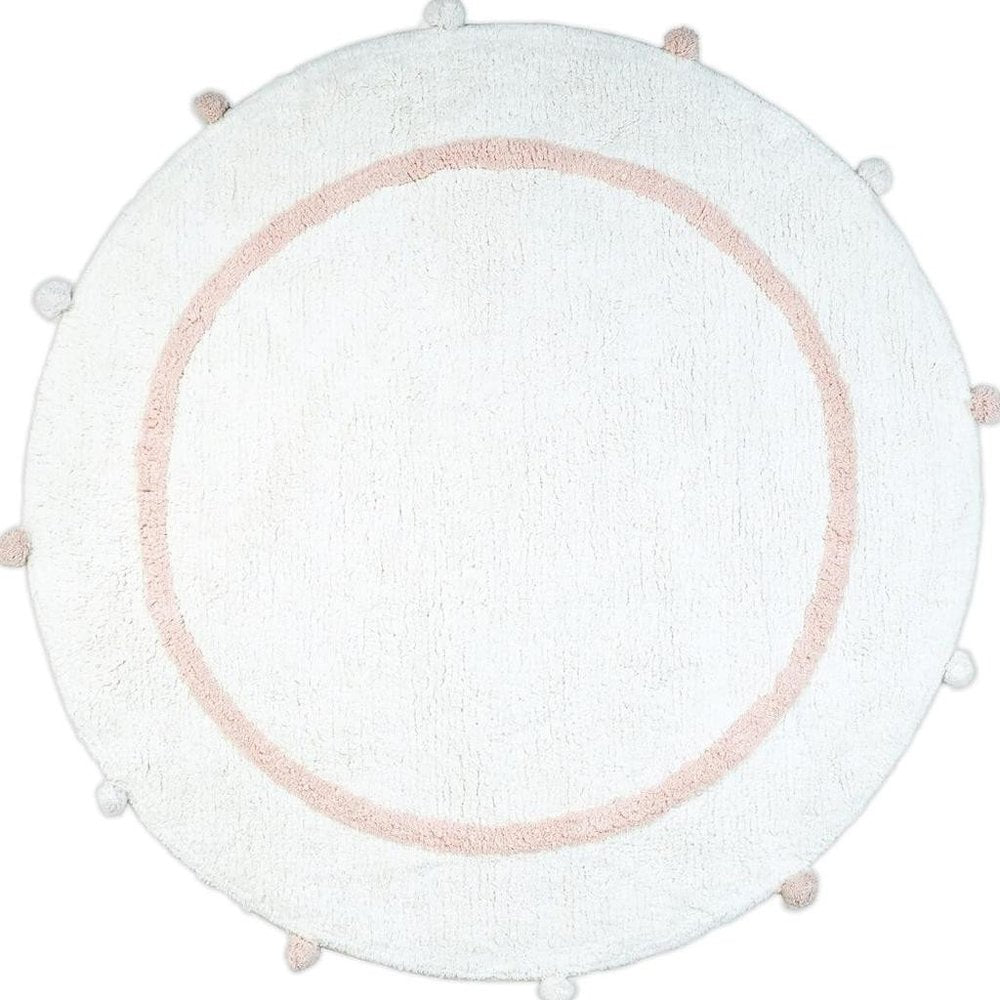 32" Light Pink And White Cotton Round Geometric Bath Rug