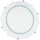 32" Baby Blue And White Cotton Round Geometric Bath Rug