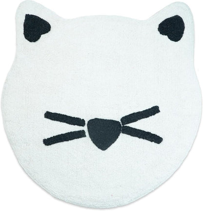 32" Black And White Cotton Cat Shaped Youthful Bath Rug