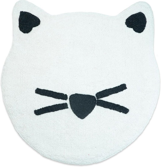 32" Black And White Cotton Cat Shaped Youthful Bath Rug