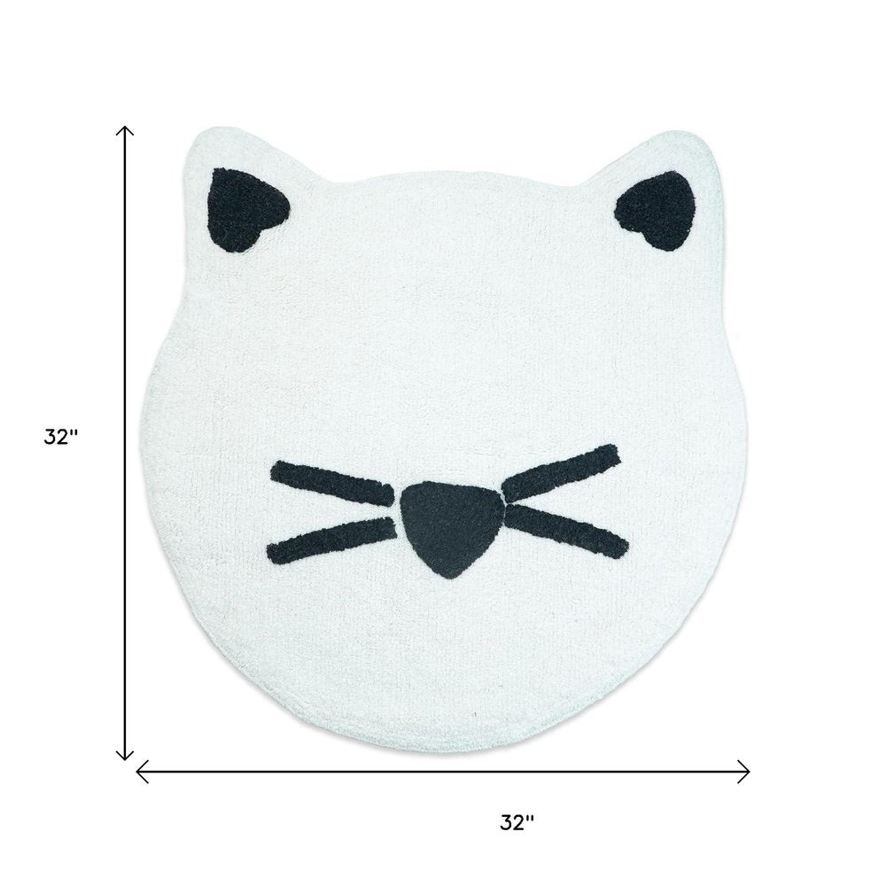 32" Black And White Cotton Cat Shaped Youthful Bath Rug