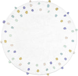 32" Green Purple And White Cotton Round Polka Dots Bath Rug