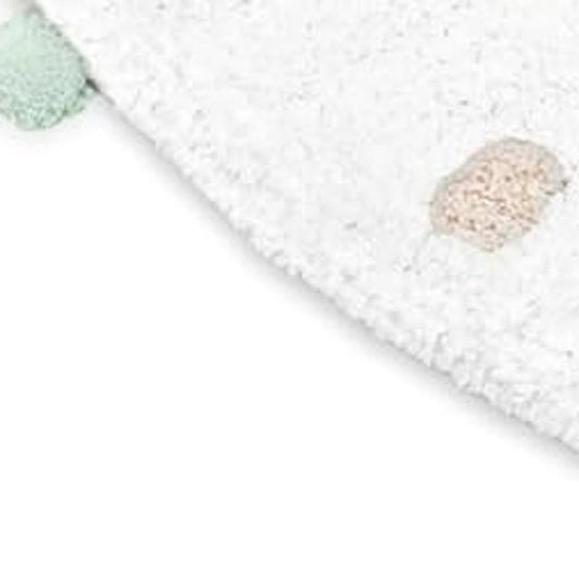 32" Green Purple And White Cotton Round Polka Dots Bath Rug