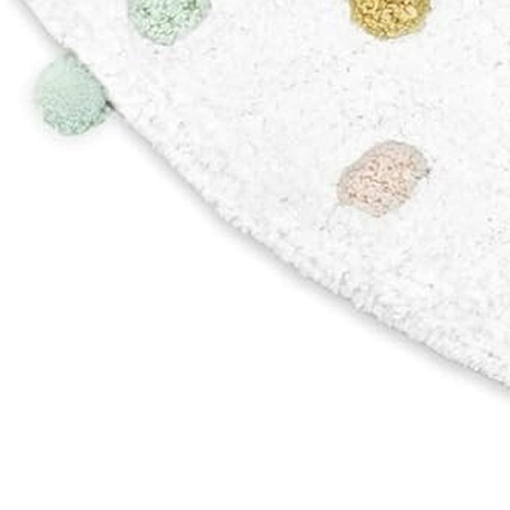 32" Green Purple And White Cotton Round Polka Dots Bath Rug