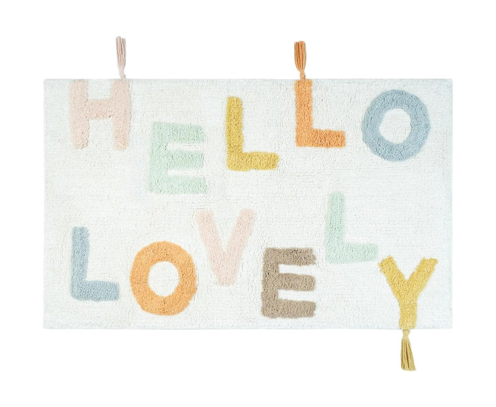 32" Blue White And Yellow Cotton Hello Lovely Youthful Bath Rug