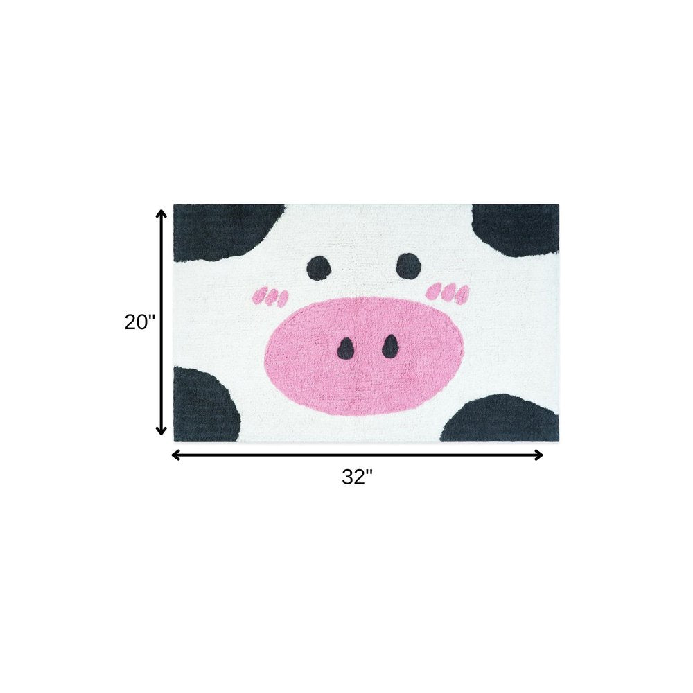 32" White Black And Pink Cotton Cow Youthful Bath Rug