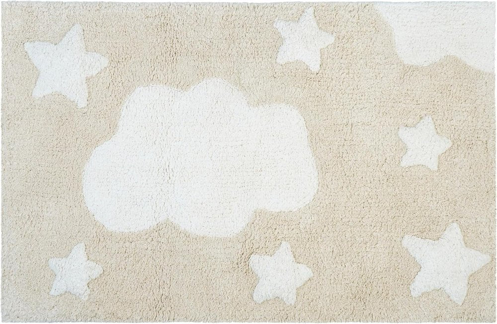 32" White And Beige Cotton Clouds and Stars Youthful Bath Rug