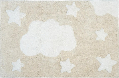 32" White And Beige Cotton Clouds and Stars Youthful Bath Rug