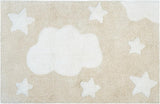32" White And Beige Cotton Clouds and Stars Youthful Bath Rug