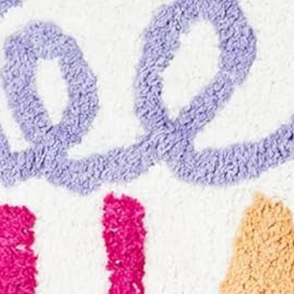 32" White Purple And Green Cotton Be Happy Youthful Bath Rug