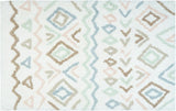 32" Blue Brown And White Cotton Geometric Bath Rug