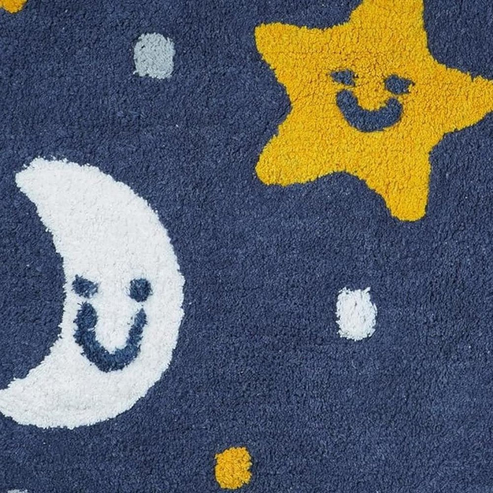 32" White Blue And Yellow Cotton Clouds and Stars Youthful Bath Rug