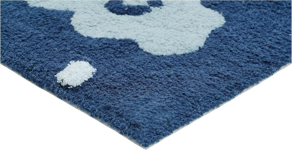 32" White Blue And Yellow Cotton Clouds and Stars Youthful Bath Rug