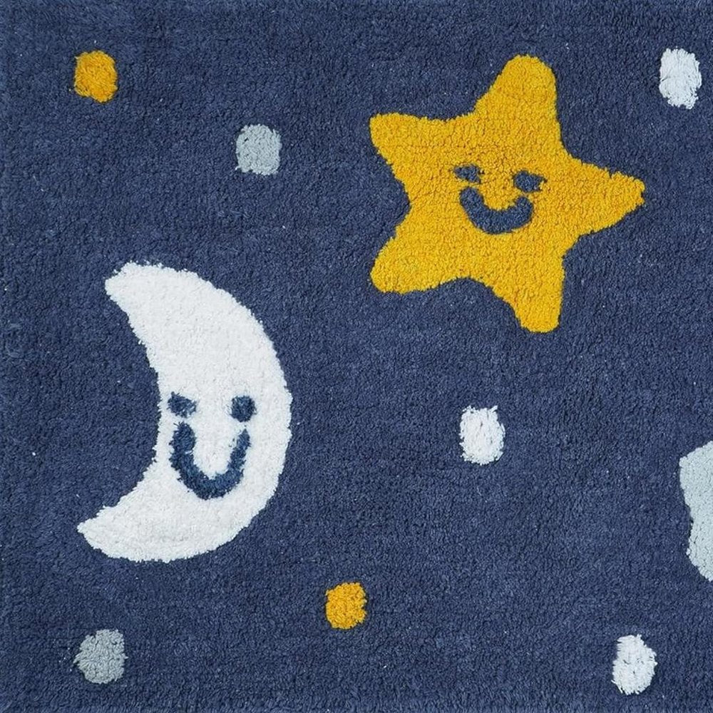 32" White Blue And Yellow Cotton Clouds and Stars Youthful Bath Rug