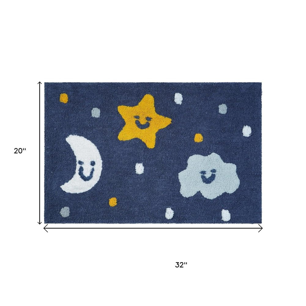 32" White Blue And Yellow Cotton Clouds and Stars Youthful Bath Rug