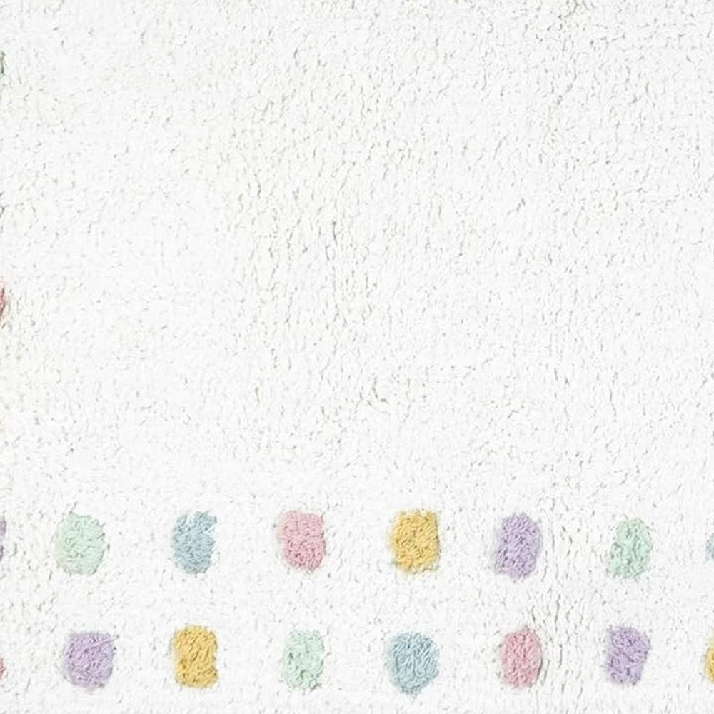 32" White Purple And Pink Cotton Polka Dots Bath Rug