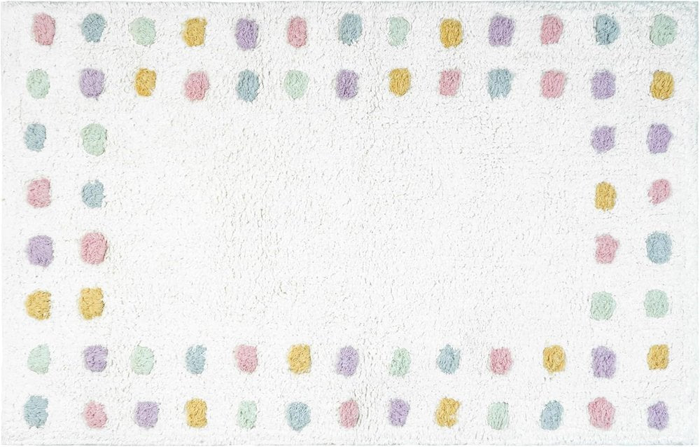 32" White Purple And Pink Cotton Polka Dots Bath Rug