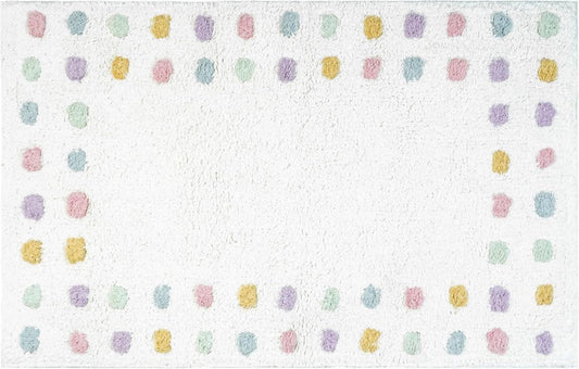 32" White Purple And Pink Cotton Polka Dots Bath Rug