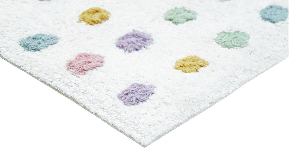 32" White Purple And Pink Cotton Polka Dots Bath Rug