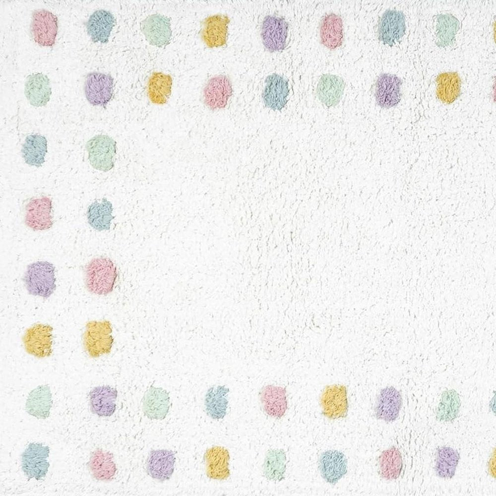 32" White Purple And Pink Cotton Polka Dots Bath Rug