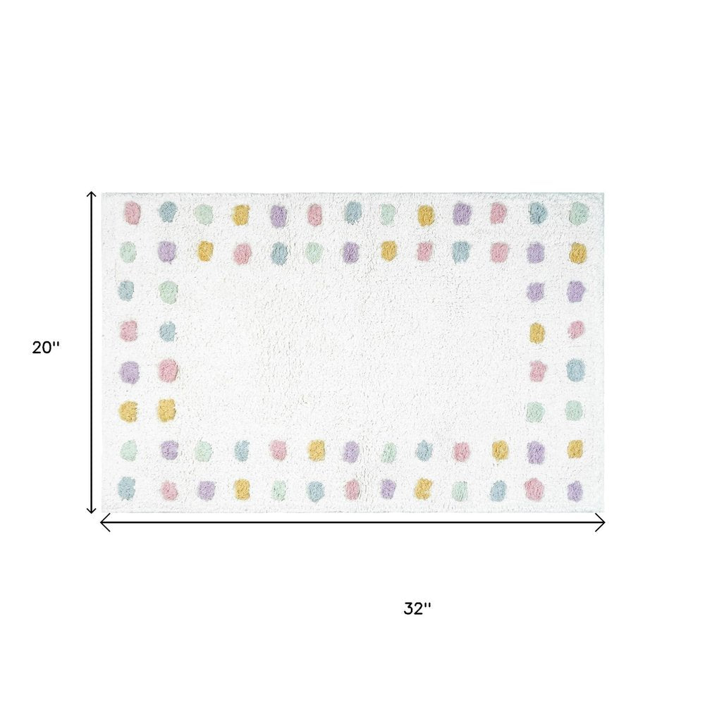 32" White Purple And Pink Cotton Polka Dots Bath Rug