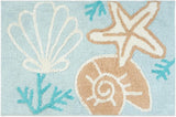 32" Blue Tan And White Cotton Seashells And Coral Bath Rug