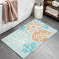 32" Blue Tan And White Cotton Seashells And Coral Bath Rug
