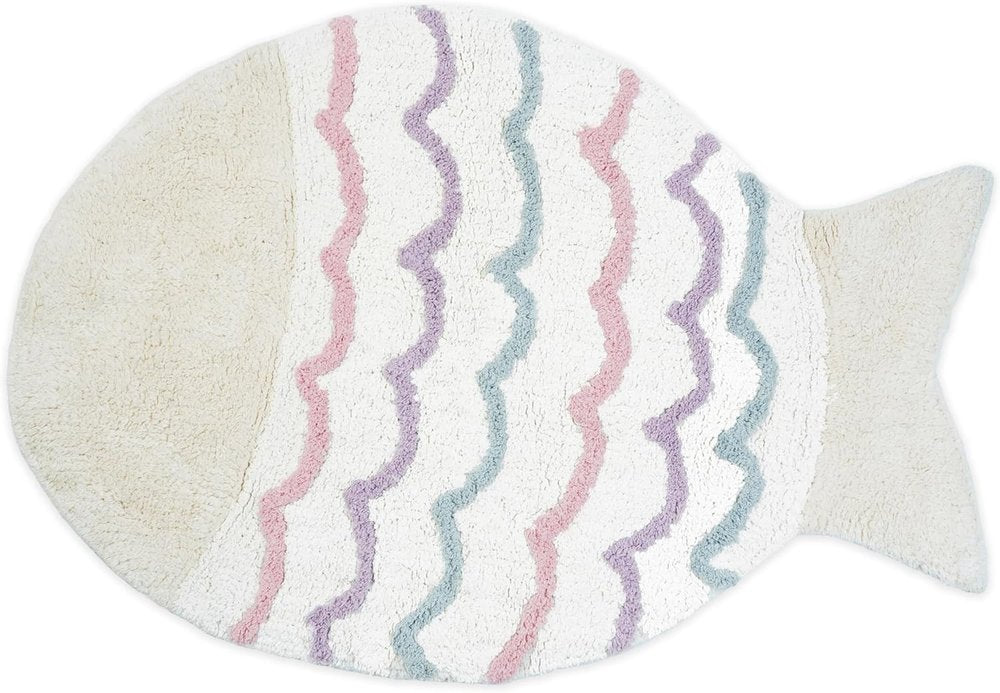 32" White Pink And Purple Cotton Fish Shaped Youthful Bath Rug