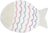 32" White Pink And Purple Cotton Fish Shaped Youthful Bath Rug