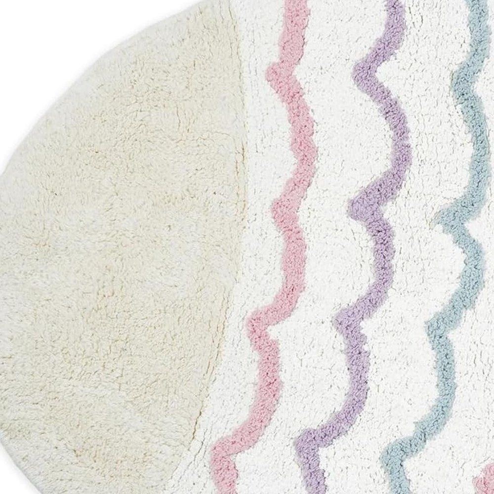 32" White Pink And Purple Cotton Fish Shaped Youthful Bath Rug