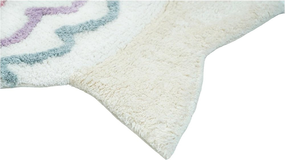 32" White Pink And Purple Cotton Fish Shaped Youthful Bath Rug
