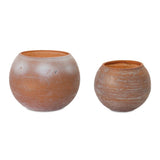 Set of Two Pink And Brown Distressed Abstract Glass Tabletop Votive Candle Holders