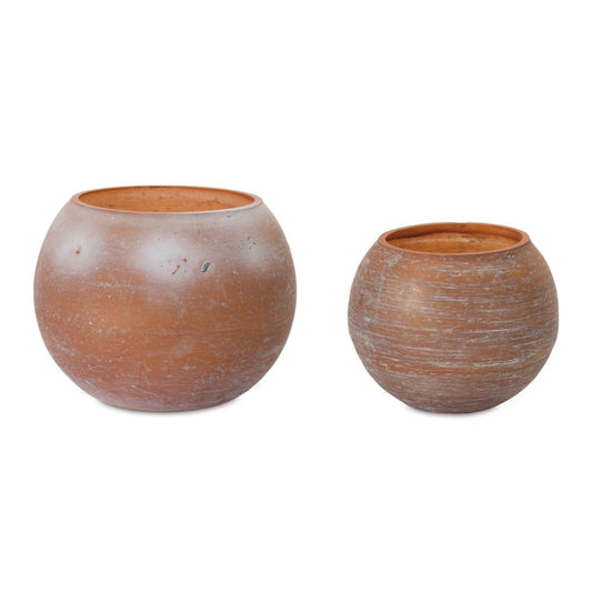 Set of Two Pink And Brown Distressed Abstract Glass Tabletop Votive Candle Holders