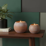 Set of Two Pink And Brown Distressed Abstract Glass Tabletop Votive Candle Holders