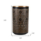 Set of Two Black And Gold Distressed Abstract Iron And Metal Tabletop Hurricane Candle Holders