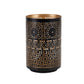 Set of Two Black And Gold Distressed Abstract Iron And Metal Tabletop Hurricane Candle Holders