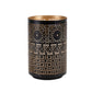 Set of Two Black And Gold Distressed Abstract Iron And Metal Tabletop Hurricane Candle Holders