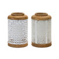 Set of Two White And Brown Geometric Metal Tabletop Lantern Candle Holders