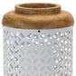 Set of Two White And Brown Geometric Metal Tabletop Lantern Candle Holders
