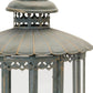 20" Gray Distressed Geometric Metal And Glass Centerpiece Lantern Candle Holder