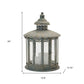 20" Gray Distressed Geometric Metal And Glass Centerpiece Lantern Candle Holder