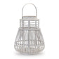 15" White Distressed Woven Manufactured Wood Centerpiece Lantern Candle Holder