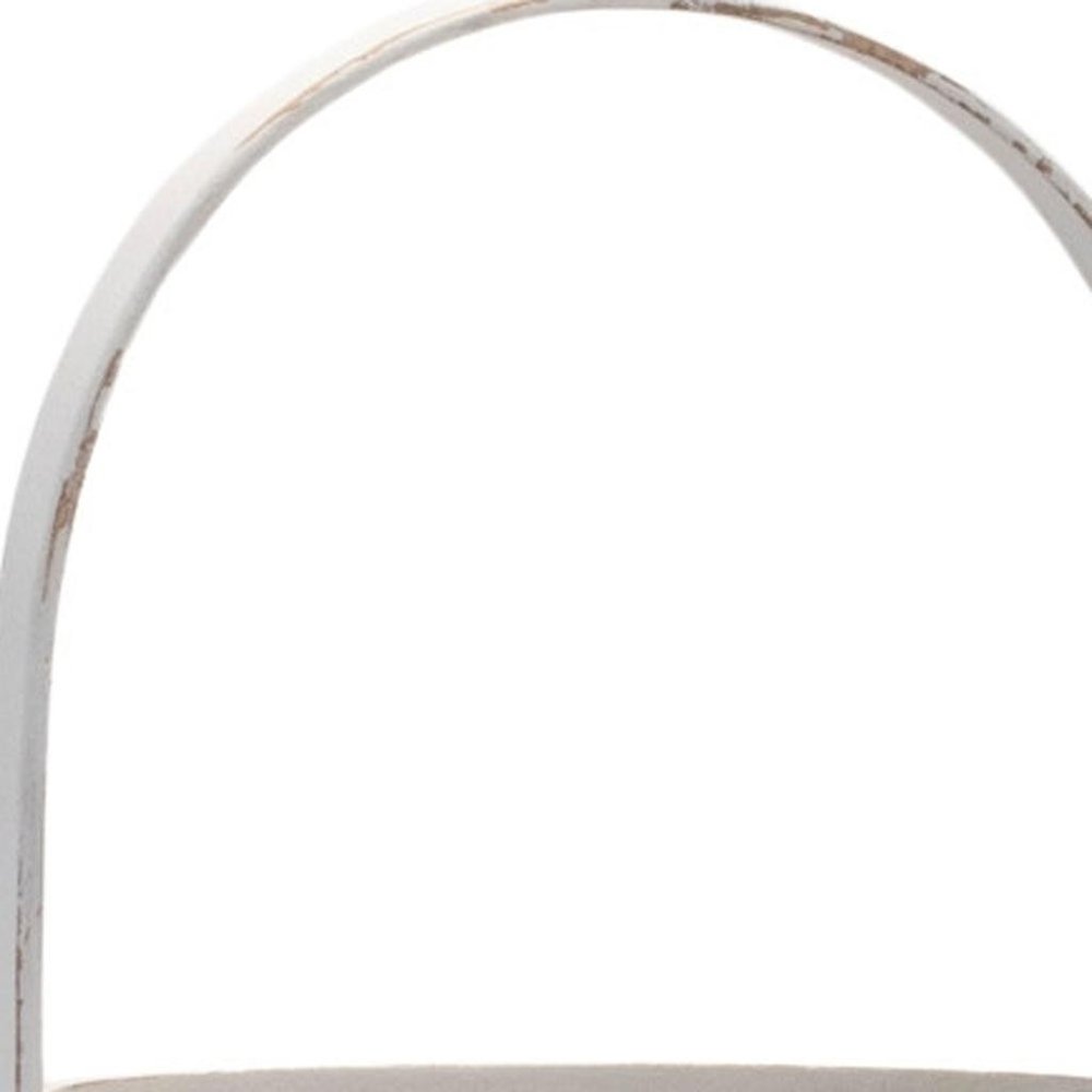 15" White Distressed Woven Manufactured Wood Centerpiece Lantern Candle Holder