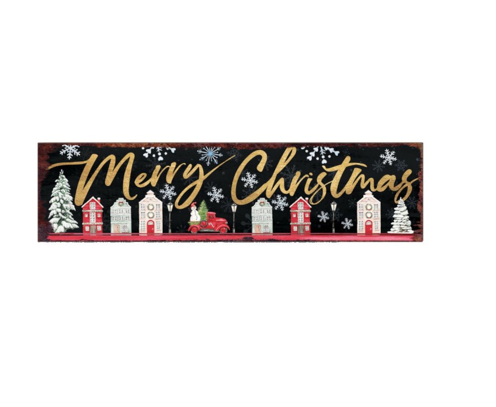 36" Black Gold And Red Solid Wood Merry Christmas Decorative Sign